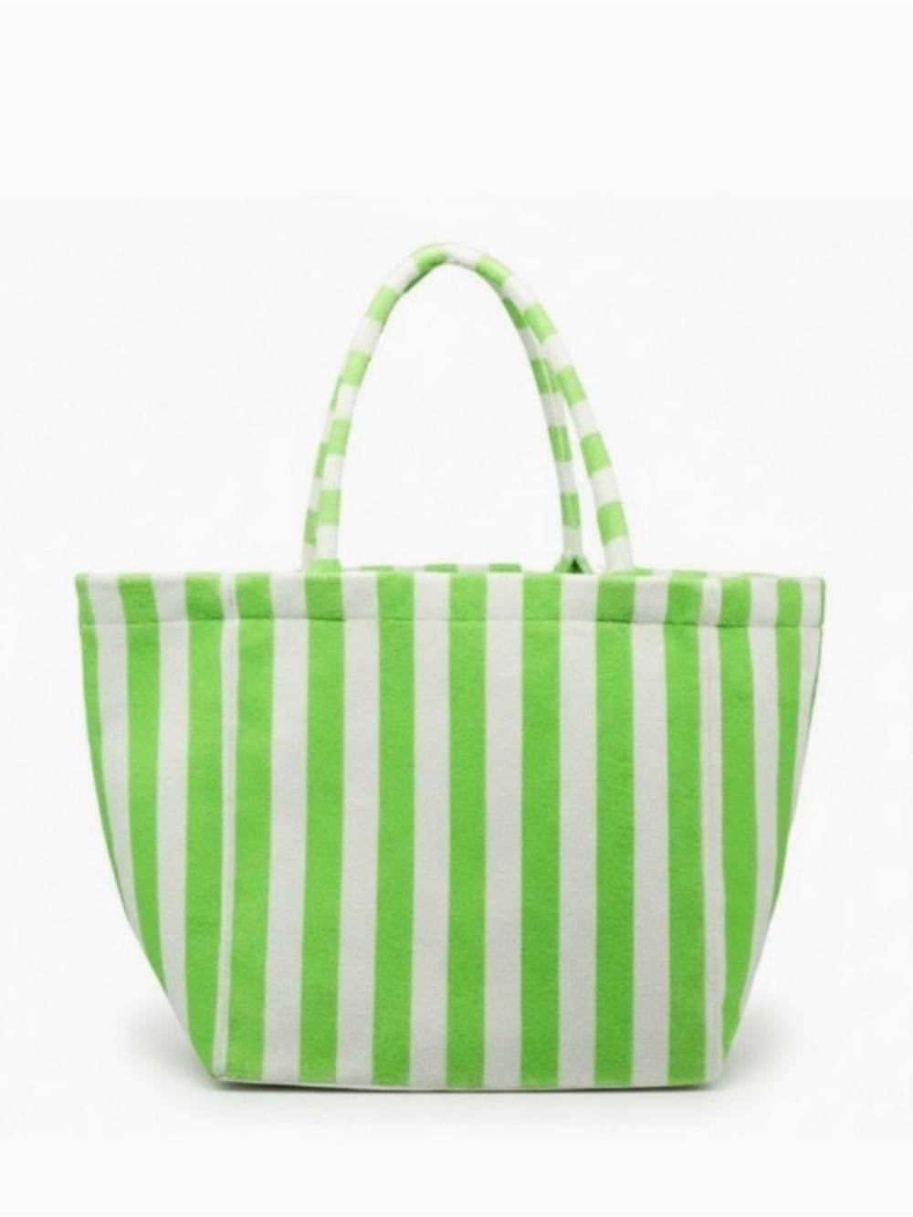Striped Green & White Terry Cloth Beach Tote NWT - Picture 4 of 4